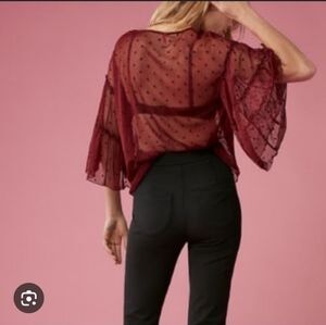 Express Maroon Sheer Polka Dot Blouse